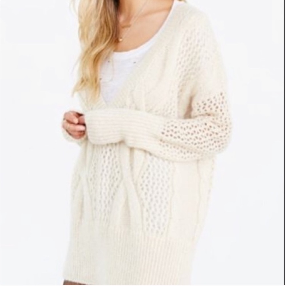 UO Kimchi Blue cableknit v-neck oversized mohair sweater chunky